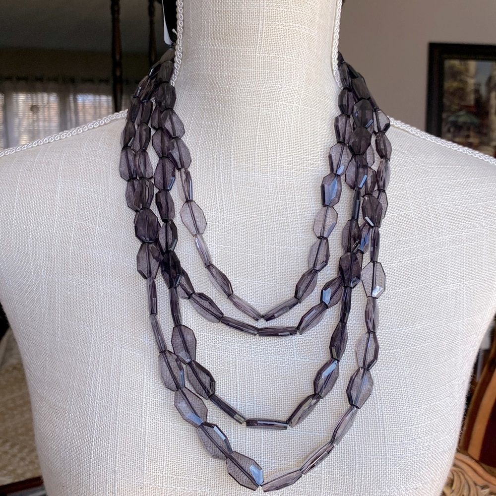 Pearl Luster plated glass clear bead 4 strands polygon gray 14-16-18-22 long